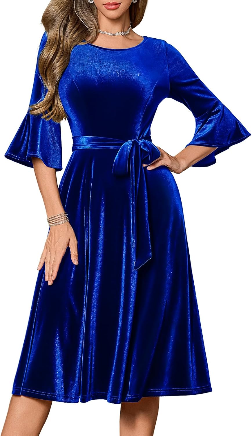 HomRain Long Sleeve Midi Velvet Dress for Women Vintage Christmas Dresses
