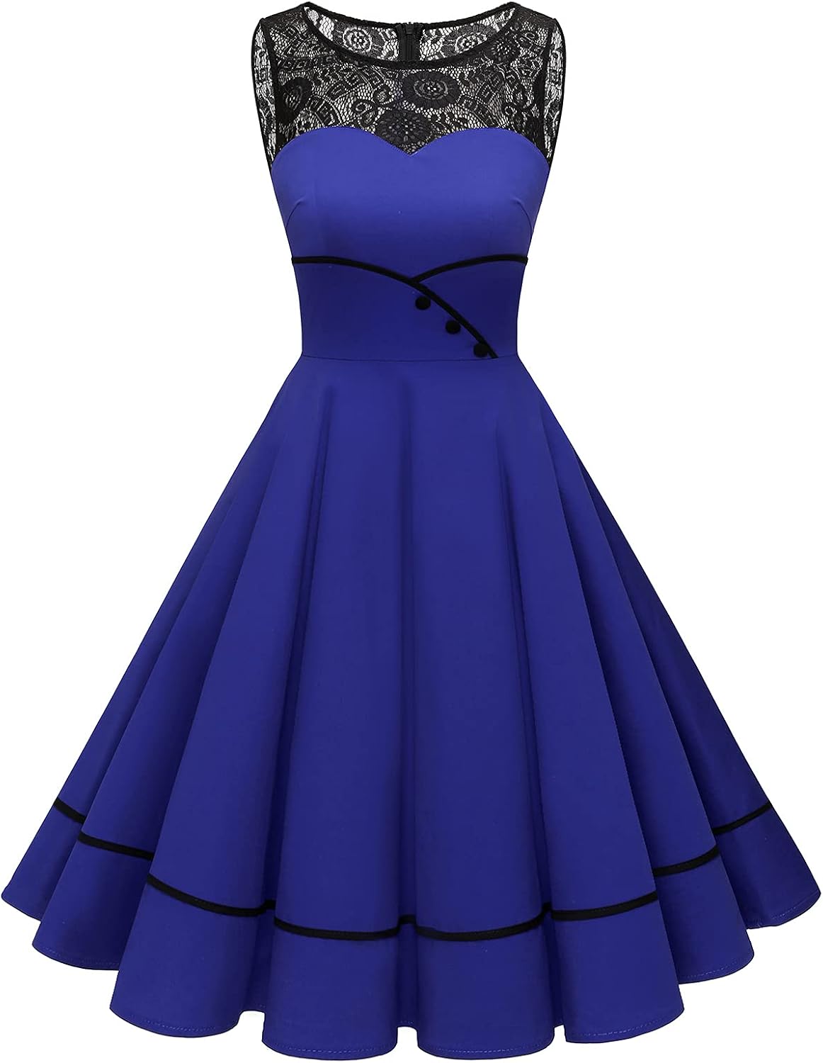 Bbonlinedress Women's 50s Vintage Floral Lace Retro Rockabilly Sleeveless Round Neck Cocktail Party Swing Dress