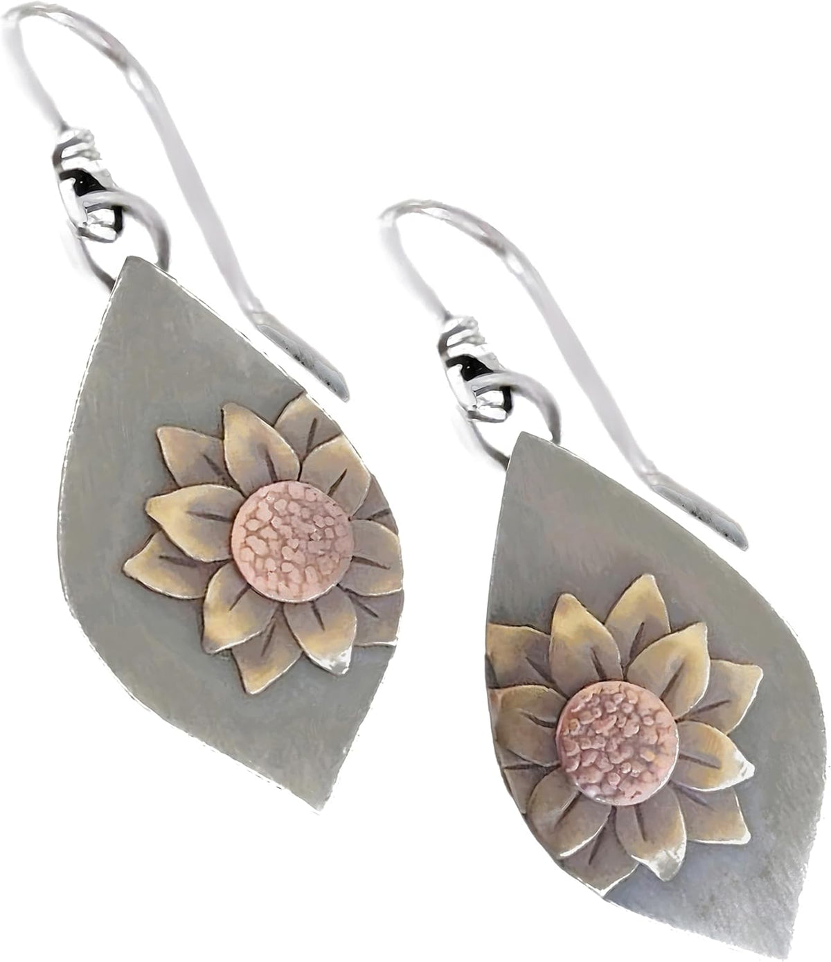 Gray Teardrop Flower Boho Dangle Earrings