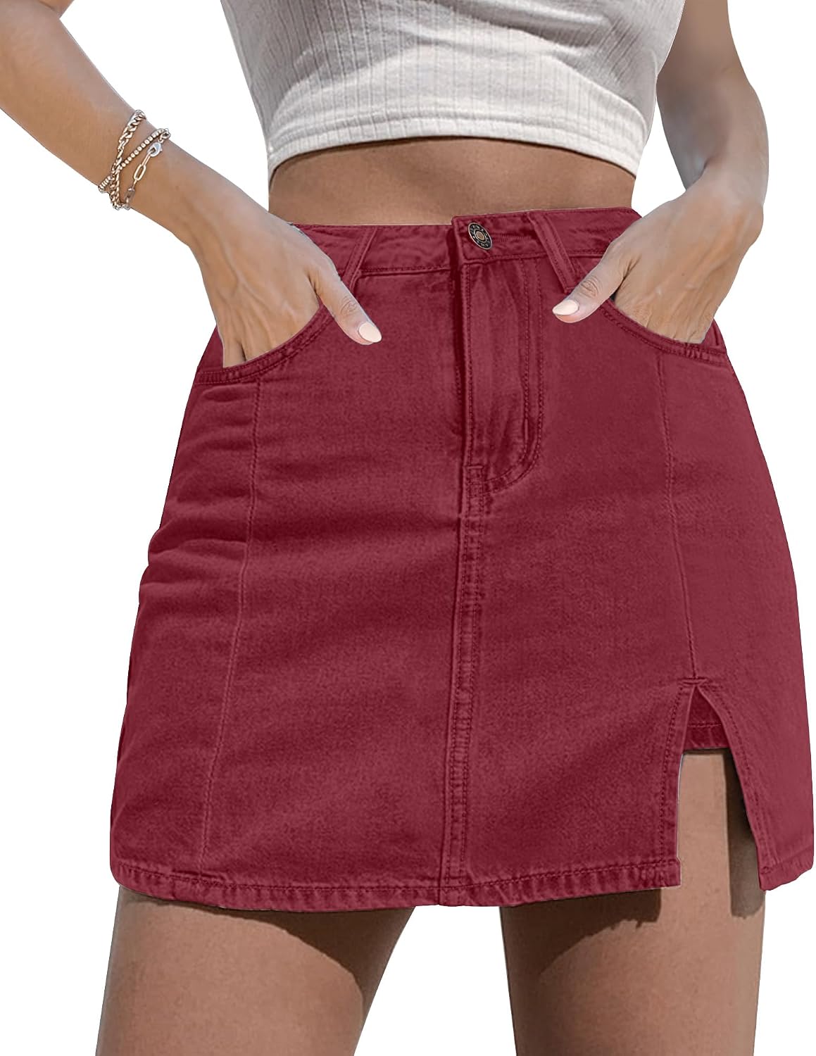 luvamia Jean Skort Women High Waisted Stretchy Denim Mini Skirt Side Slit
