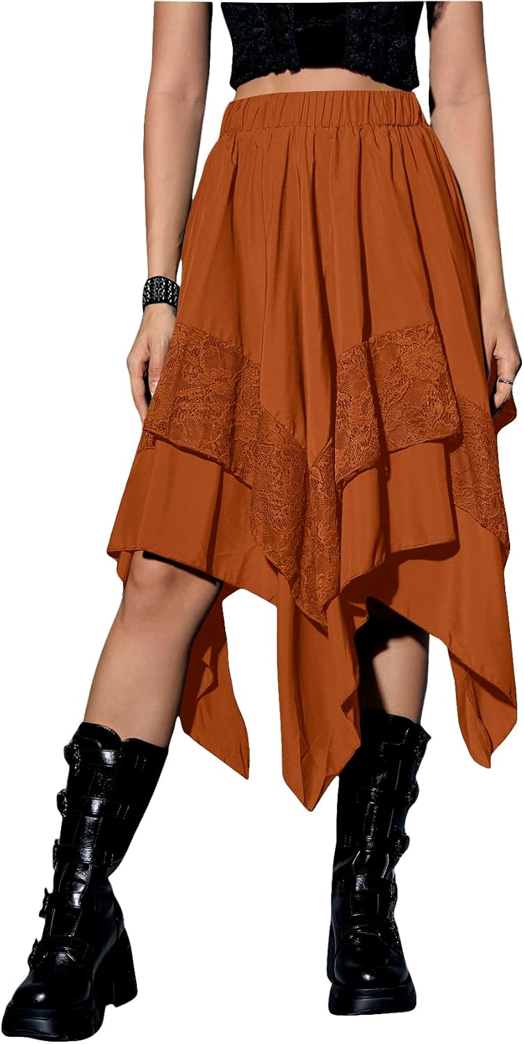 Verdusa Women's Renaissance Flowy Lace Asymmetrical Skirt Whimsical Clothes