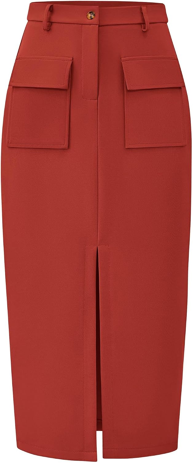 KIRUNDO Womens High Waist Cargo Midi Pencil Skirt