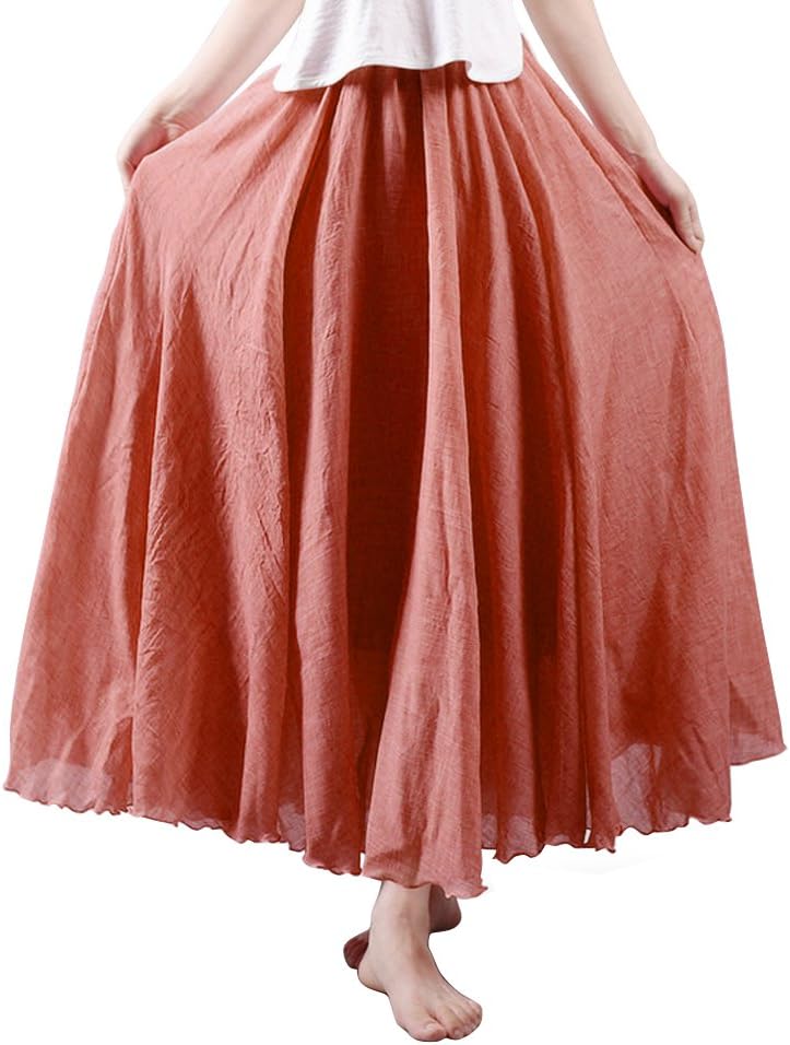 OCHENTA Boho Cotton Maxi Skirts Flowy Long A Line Skirt for Women S-L&Girls
