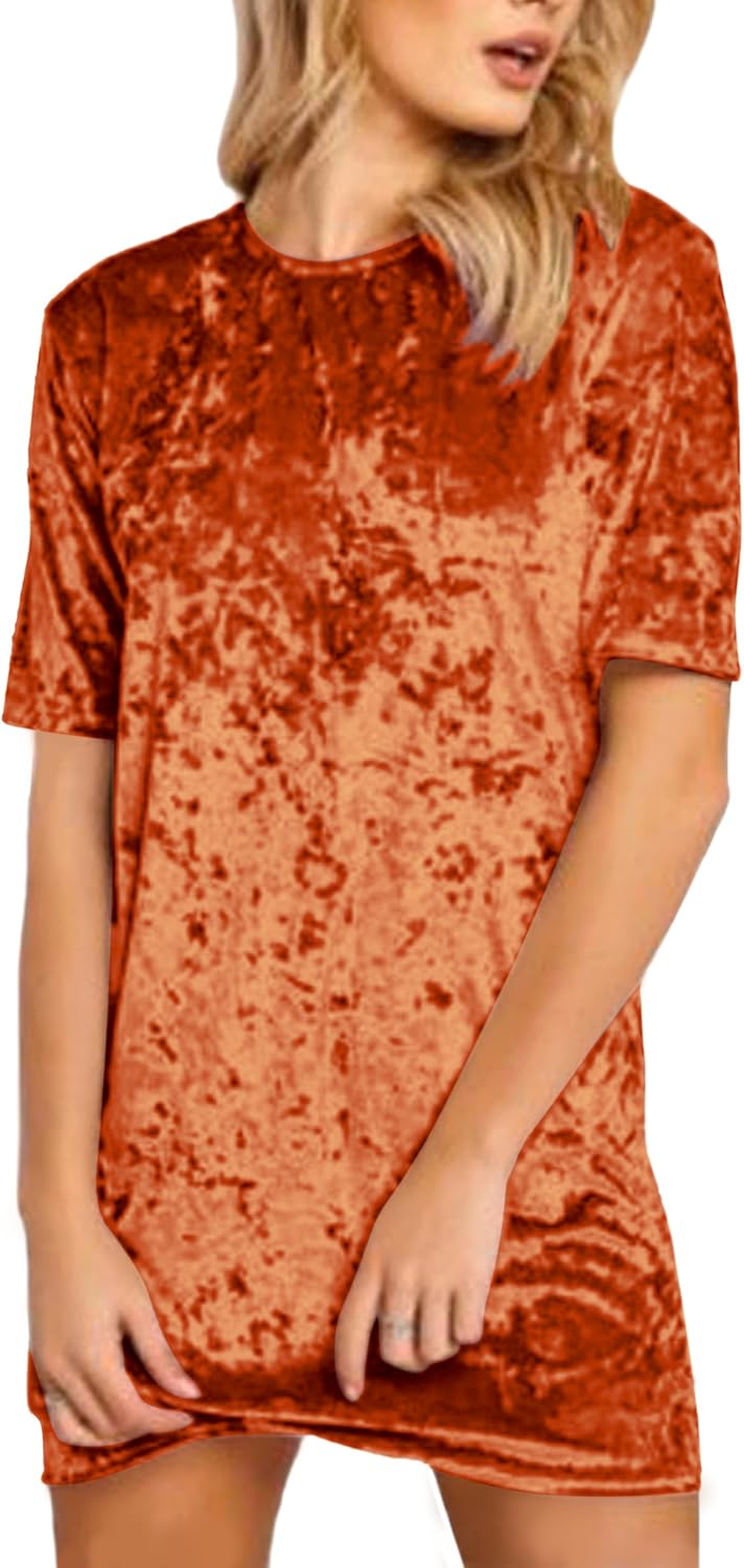 R.Vivimos Women's Crushed Velvet Short Sleeve Mini Dress