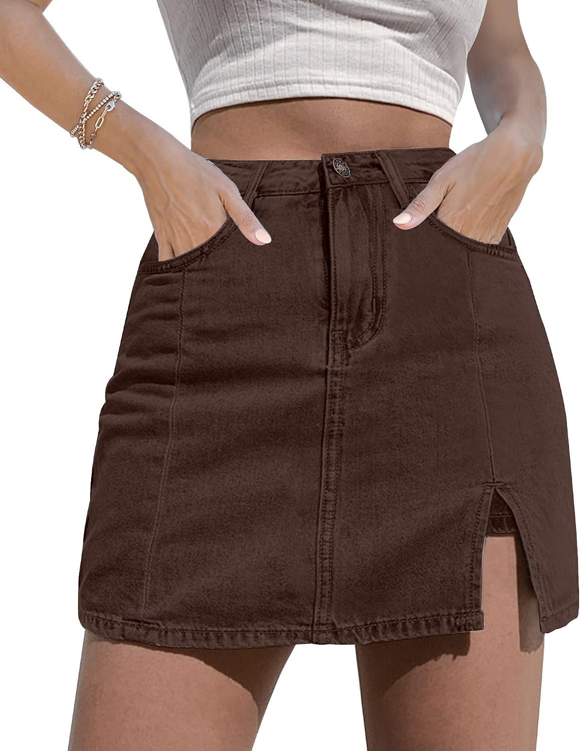 luvamia Jean Skort Women High Waisted Stretchy Denim Mini Skirt Side Slit