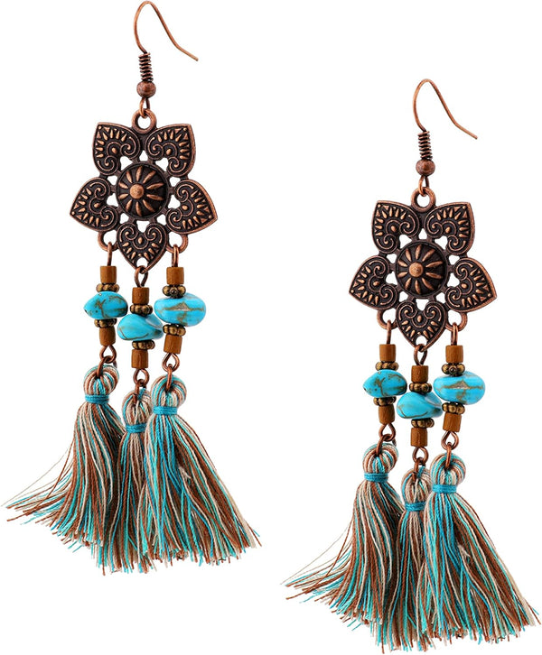 Antique Turquoise Bohemian Drop Earrings