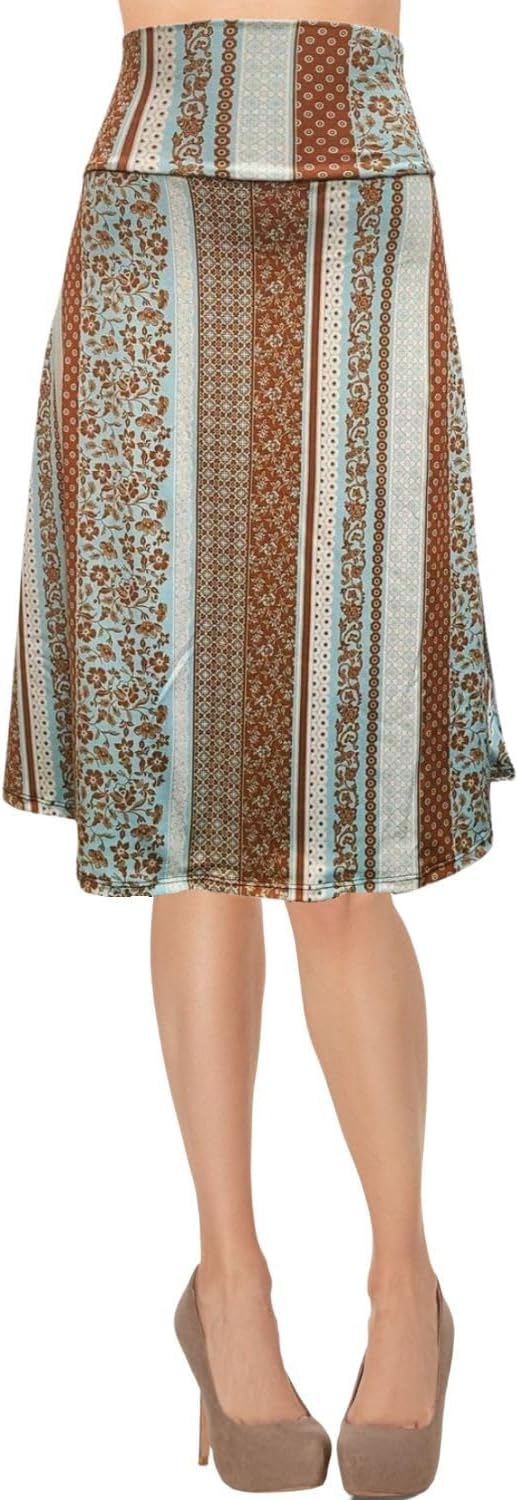 Women's A-Line Foldover Lightweight Flare Midi Pull On Closure Skirt