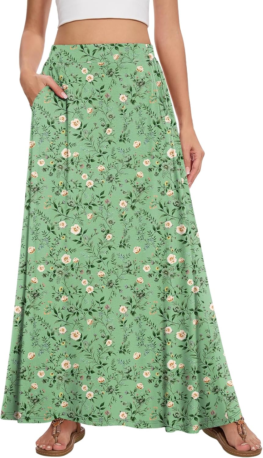 Womens Maxi Skirt Long Flowy Summer A-Line High Waist Skirts