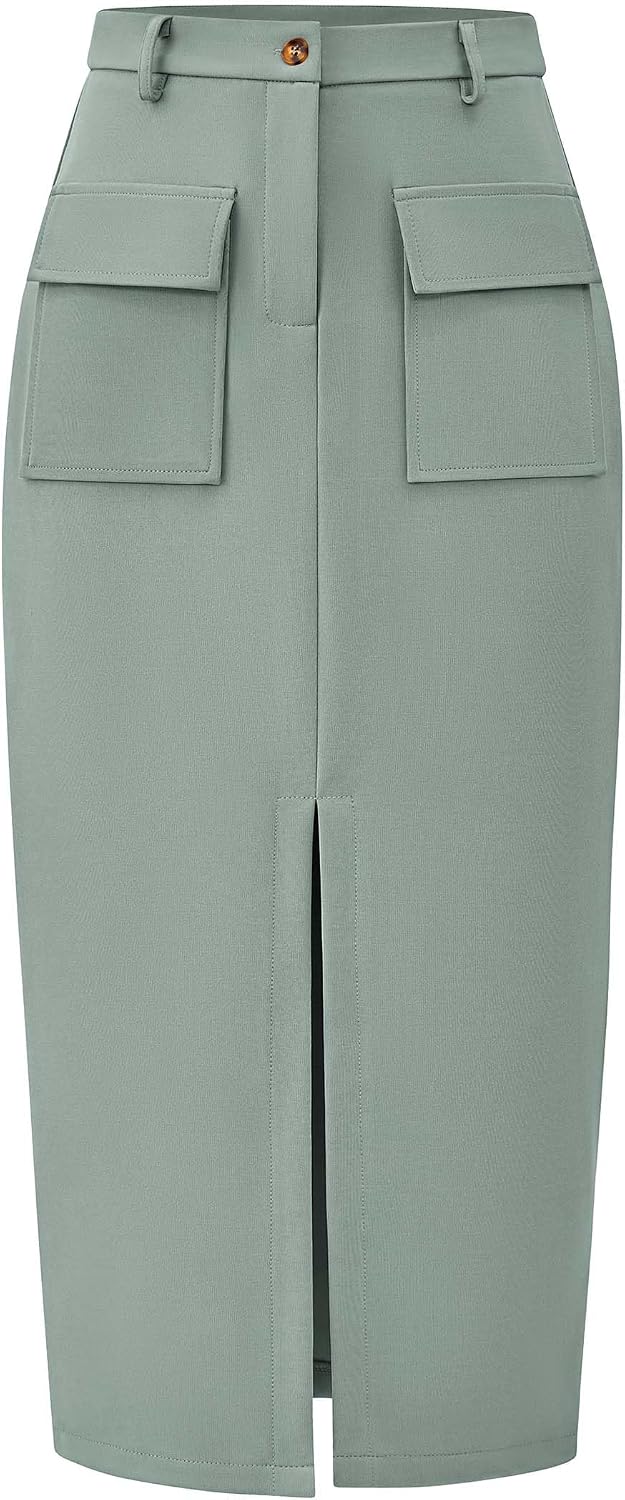 KIRUNDO Womens High Waist Cargo Midi Pencil Skirt
