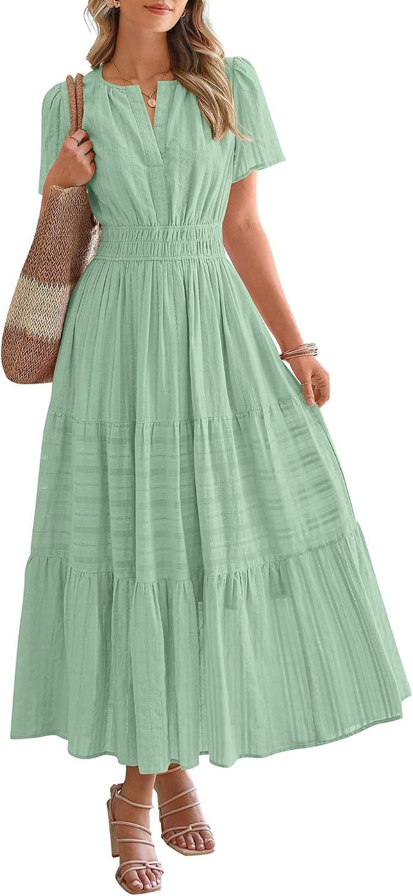 BTFBM Womens Summer 2026 Casual Maxi Dresses Lightweight Short Sleeve Dress