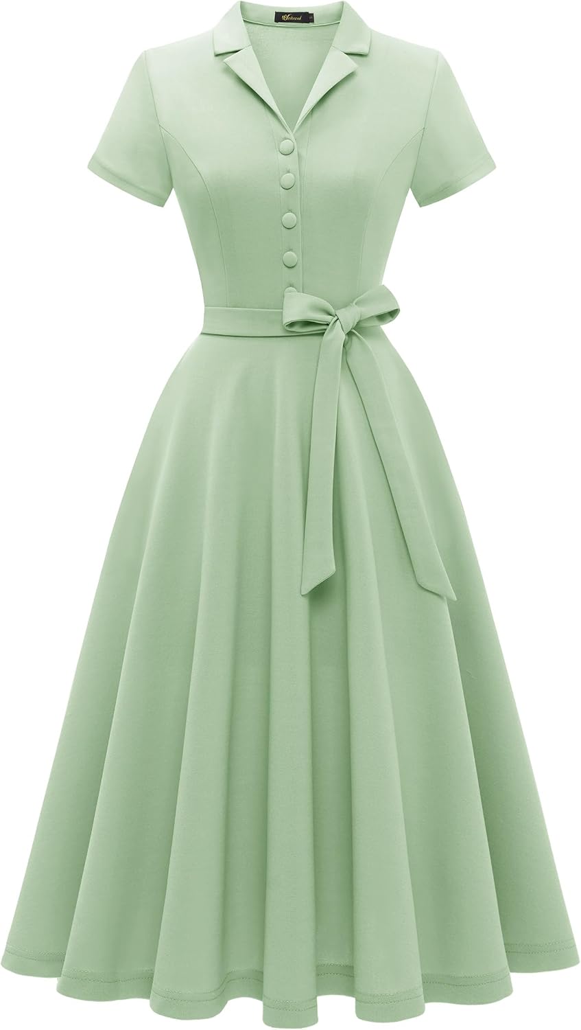 Wedtrend Women's Vintage Tea Dress, Short Sleeve Cocktail Party Dress Work Church Casual Dress