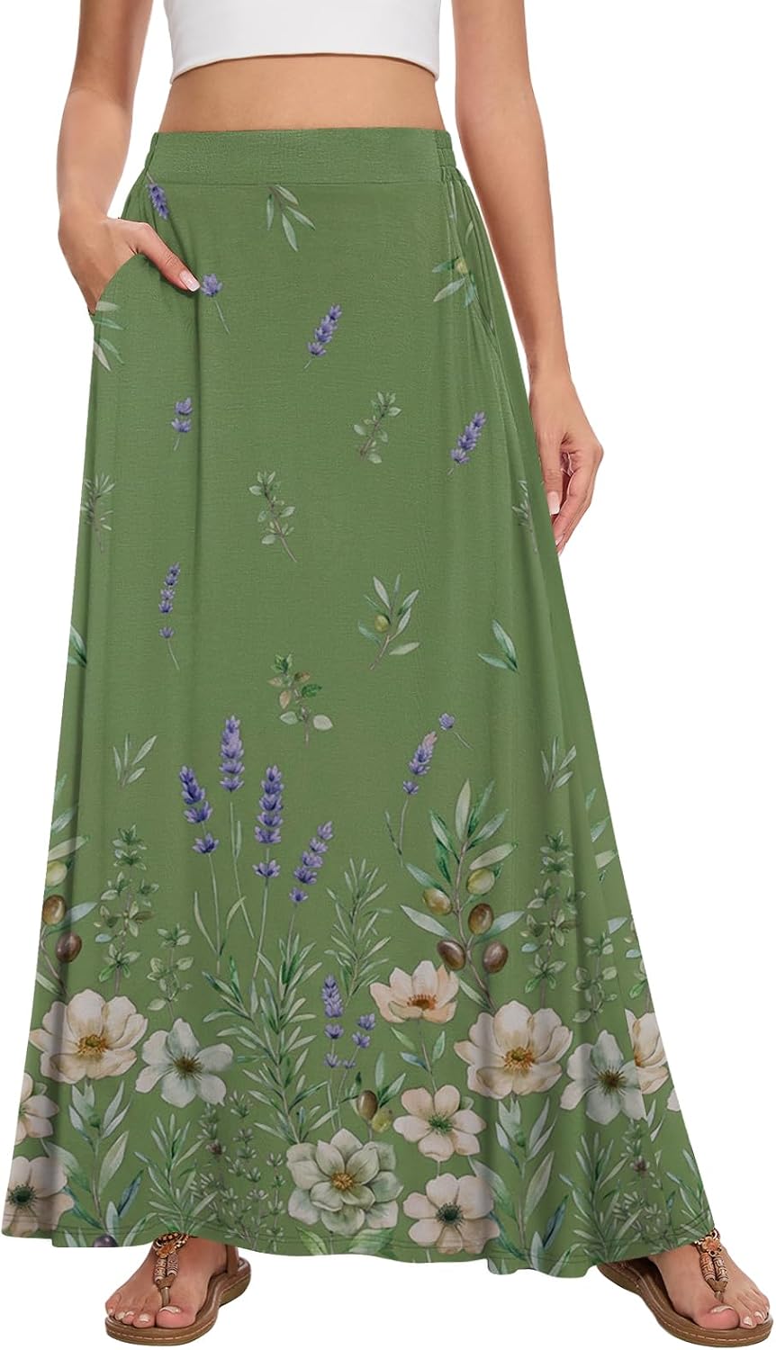 Womens Maxi Skirt Long Flowy Summer A-Line High Waist Skirts