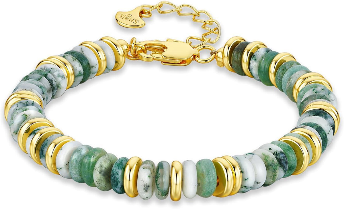 SNGIA Colorful 18K Gold Plated Bracelets for Women, Stack Bangle Beaded Stone Jewelry Accessories Set for Woman, Trendy Fashion Jewelry Gifts