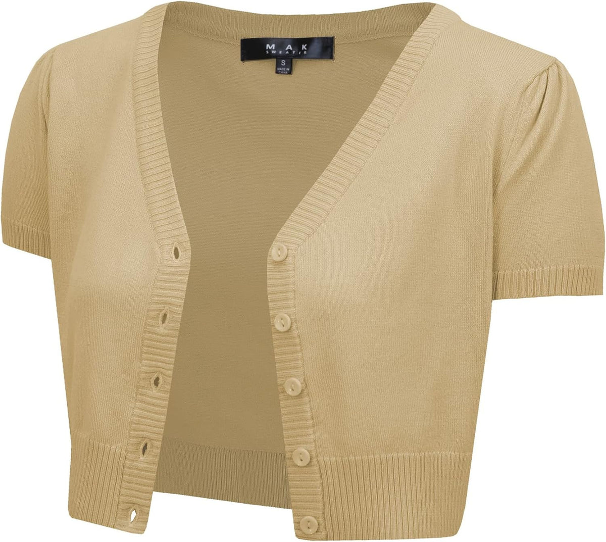 YEMAK Women's Cropped Bolero Cardigan – Short Sleeve V-Neck Basic Classic Casual Button Down Knit Soft Sweater Knitted Top