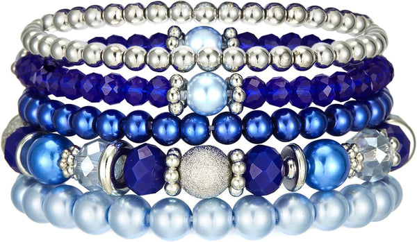 Noessla Beaded Pearl Stretch Bracelet Silver Stackable Crystal Beads Bracelets Trendy Costume Jewelry Mothers Day Gifts for Women