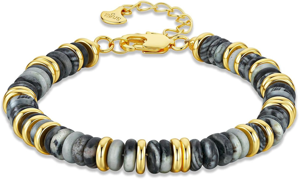 SNGIA Colorful 18K Gold Plated Bracelets for Women, Stack Bangle Beaded Stone Jewelry Accessories Set for Woman, Trendy Fashion Jewelry Gifts