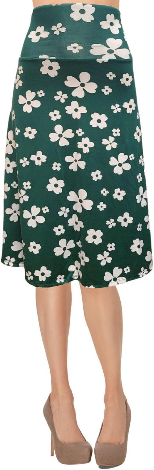 Women's A-Line Foldover Lightweight Flare Midi Pull On Closure Skirt