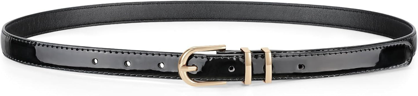 Jasgood Womens Skinny Leather Belt Ladies Thin Faux Leather Belt With