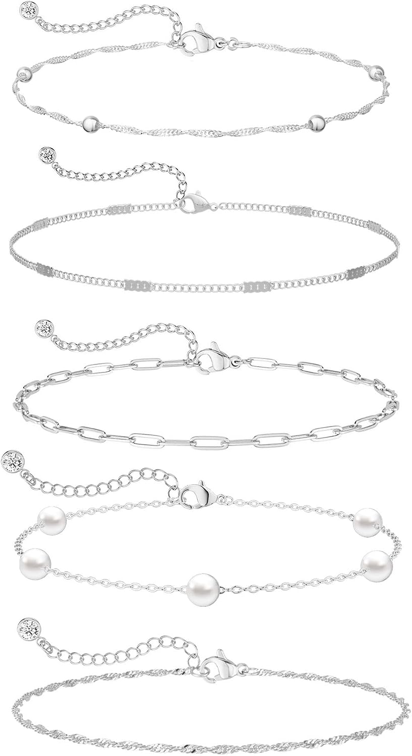 Dainty Simple Gold Bracelets for Women, Stackable Satellite Paperclip Lip 14K Gold Plated Bracelet Set Tiny Lip Dot Chain Box Link for Minimalist Gift Cute Trendy Jewelry Gold Accessories for Women