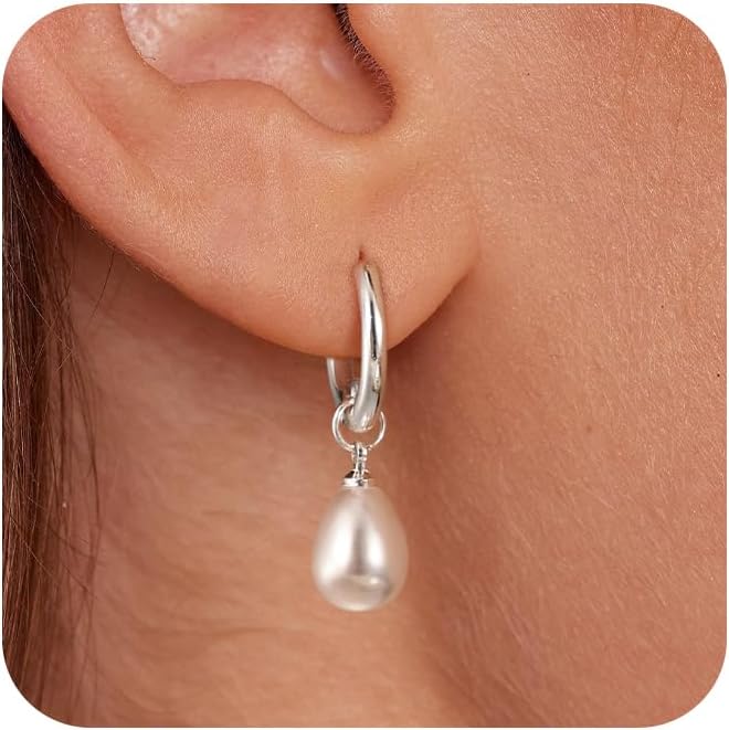 Robaice Pearl Earrings for Women, 14K Gold Plated Dangle Drop Earrings