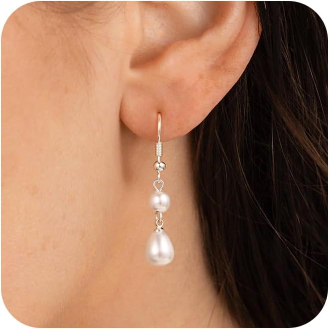 Robaice Pearl Earrings for Women, 14K Gold Plated Dangle Drop Earrings