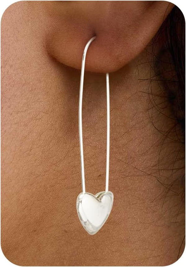 Huggie Earrings for Women-14K Gold/Silver/Black Plated Heart Safety Pin Starfish Butterfly Snake Pearl Bee Earrings for Women Gold Hoop Earrings