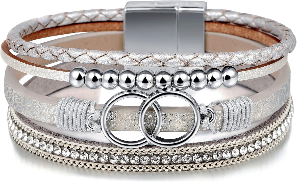 Fesciory Leather Wrap Bracelet for Women, Boho Western Layered Cuff Jewelry