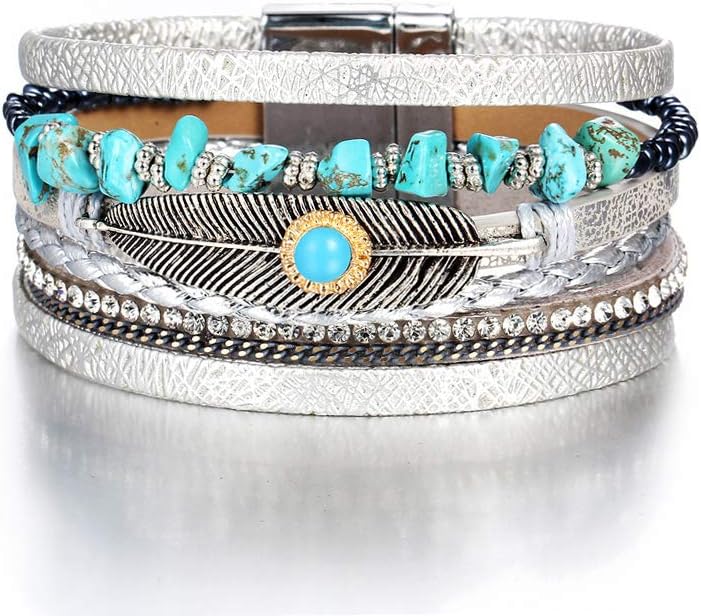Fesciory Leather Wrap Bracelet for Women, Boho Western Layered Cuff Jewelry