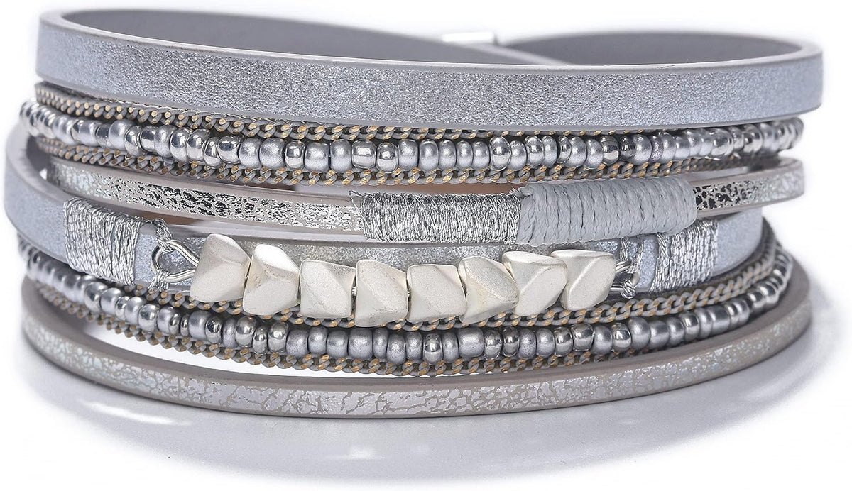 Fesciory Leather Wrap Bracelets for Women, Boho Western Layered Jewelry
