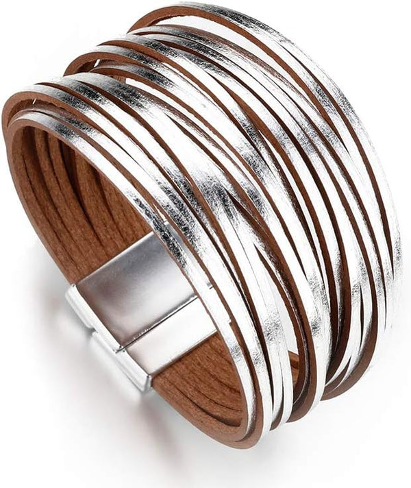 Fesciory Leather Wrap Bracelets for Women, Boho Western Layered Jewelry