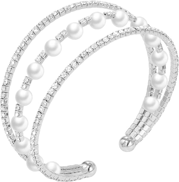 Suyi Rhinestone Bracelet Multilayer Gold Cuff Bracelet for Women Crystal Braidal Bracelets