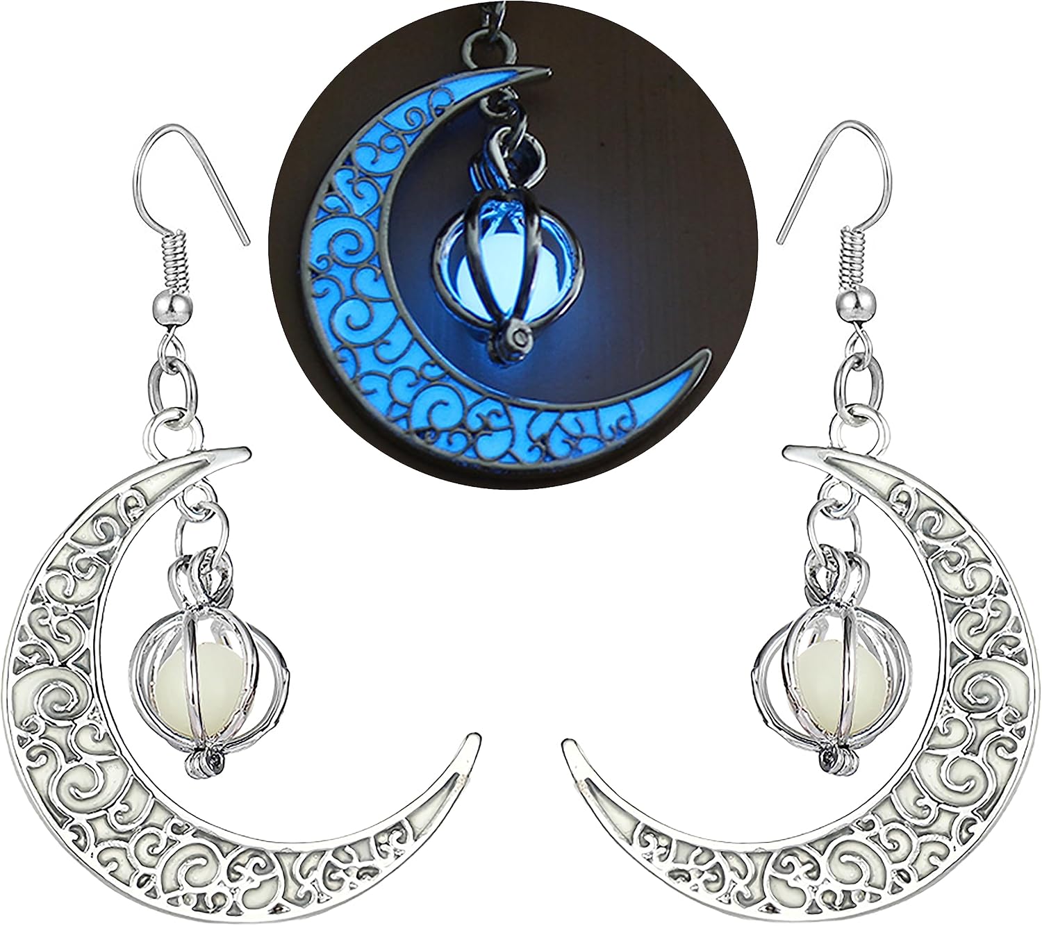 EEQQBZ Glow In Dark Crescent Moon Dangle Earrings Secondary image