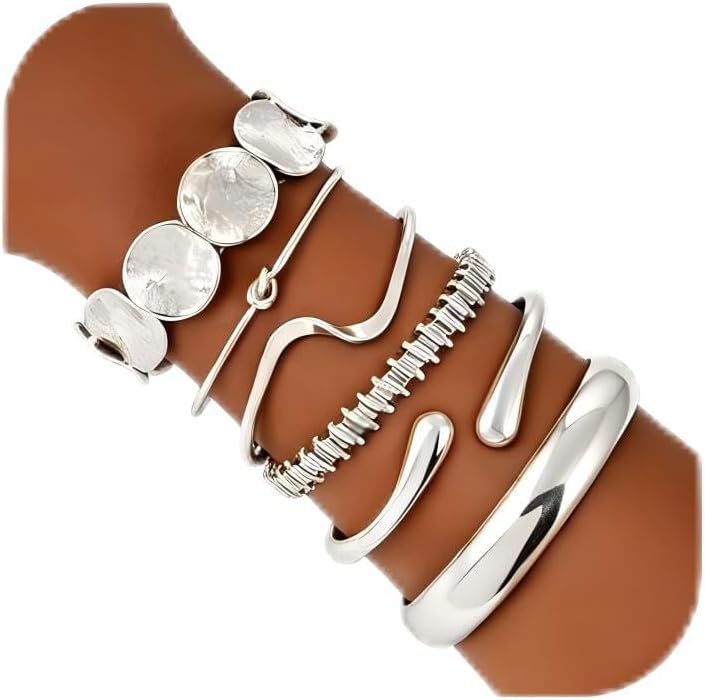 ILGANT Gold Bangle Bracelets for Women Gold Plated Chunky Cuff Bangle Bracelet Stackable Multi Layer Bangles Fashion Jewelry Set
