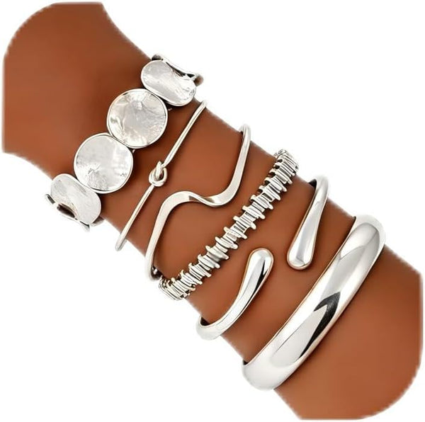 ILGANT Gold Bangle Bracelets for Women Gold Plated Chunky Cuff Bangle Bracelet Stackable Multi Layer Bangles Fashion Jewelry Set