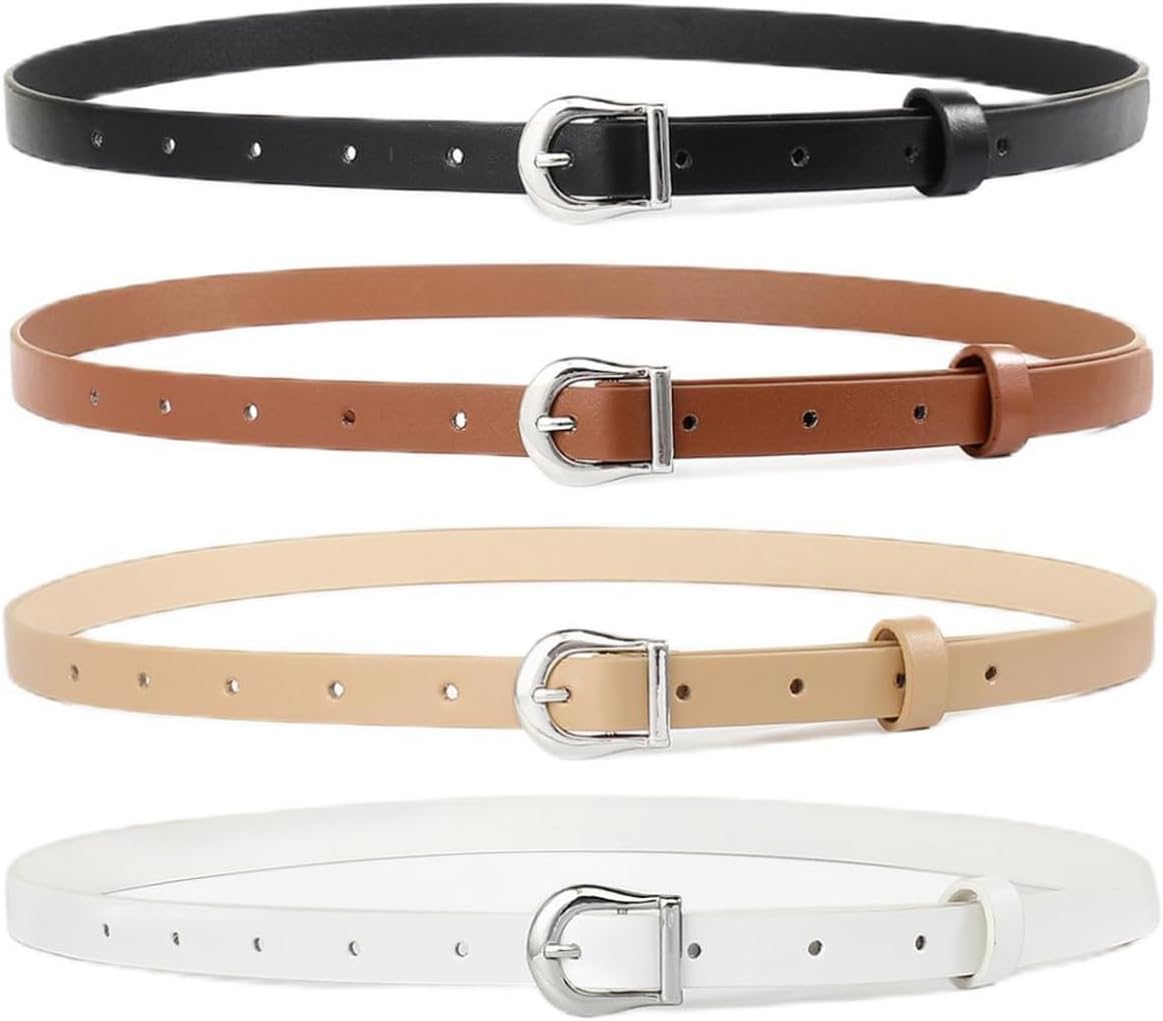 4 Pack Women Skinny Belts For Jeans Dress Thin Waist Belt For Ladies