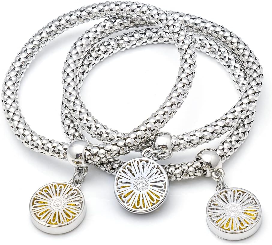 SILANER Crystal Charms Multilayer Bracelets - 3PCS Gold/Silver/Rose Gold Corn Chain Bracelet for Women, Tree of Life Heart Shaped Stretch Bracelet