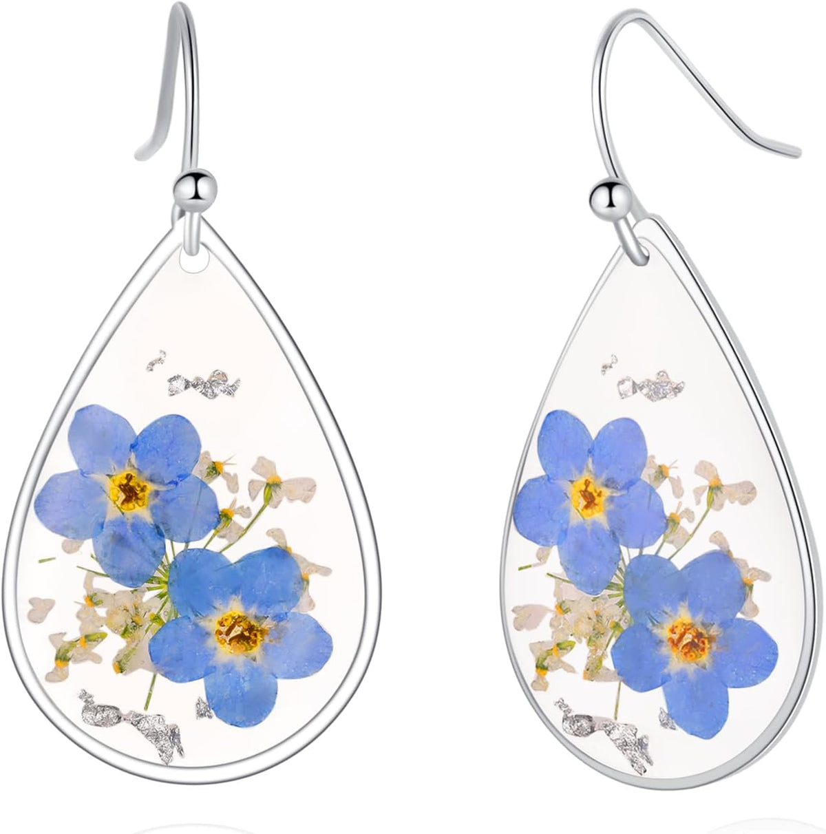 Forget-Me-Not Pressed Flower Earrings | Handmade Drop and Dangle Earrings | Pressed Flower Jewelry | Thanksgiving Christmas birthdays | Gift for Woman