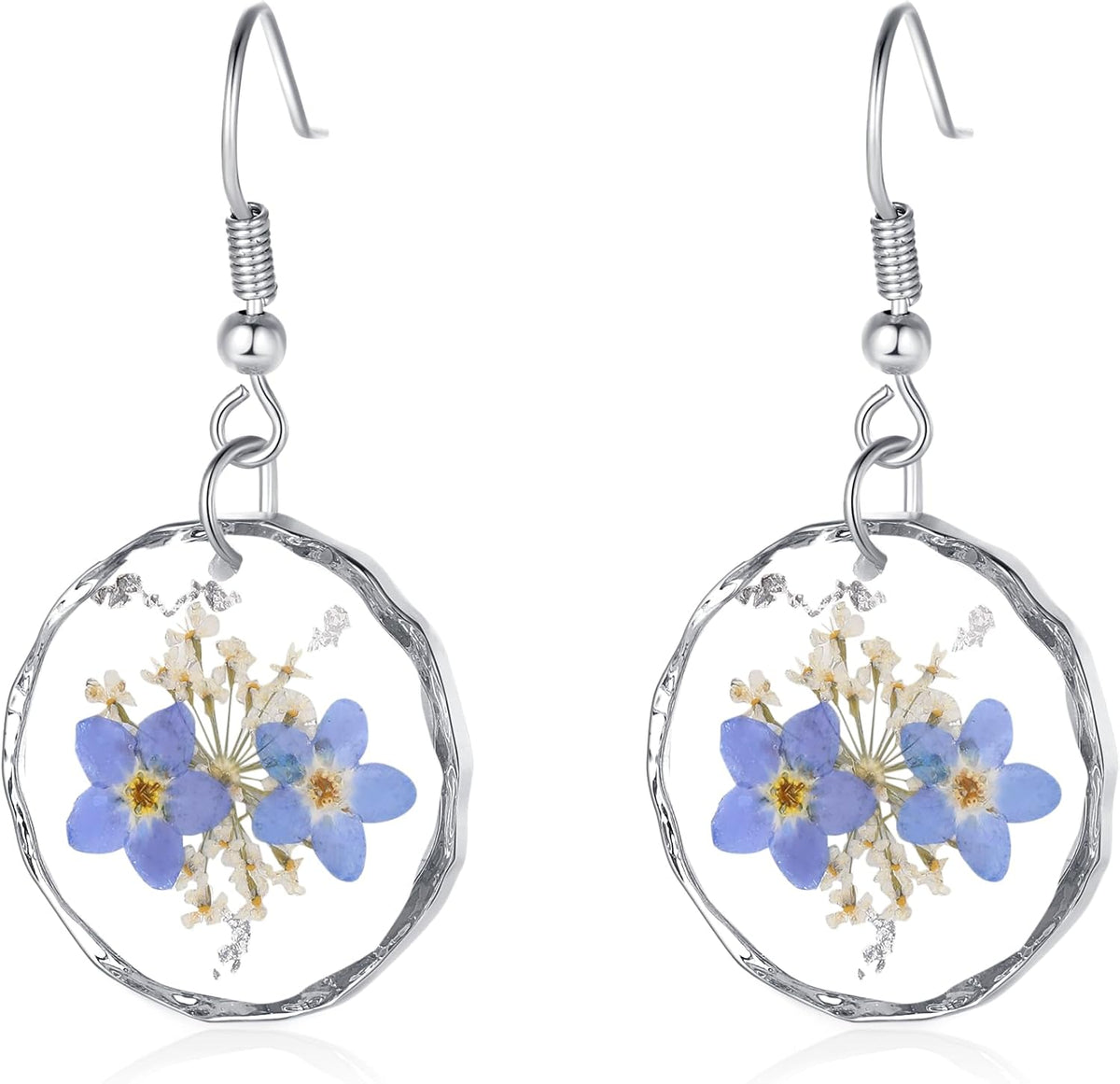 Forget-Me-Not Pressed Flower Earrings | Handmade Drop and Dangle Earrings | Pressed Flower Jewelry | Thanksgiving Christmas birthdays | Gift for Woman
