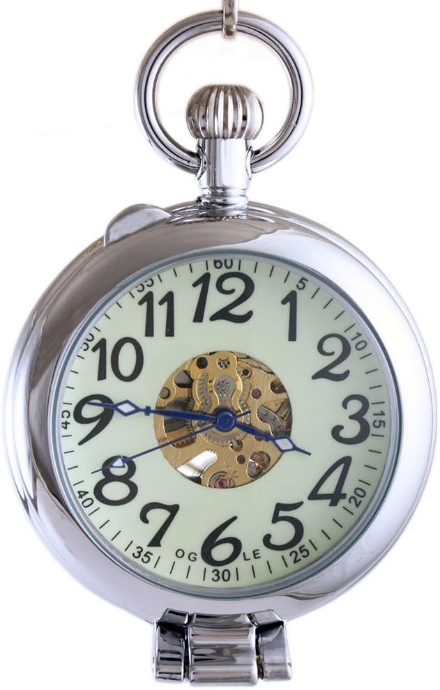 Waterproof Silver Skeleton Half-Hunter Pocket Watch