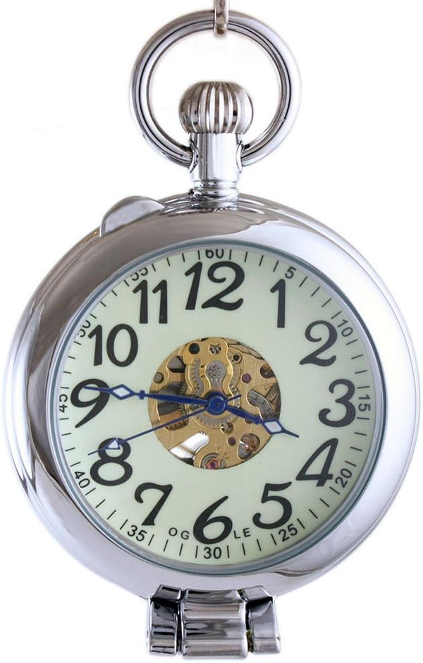 Waterproof Silver Skeleton Half-Hunter Pocket Watch