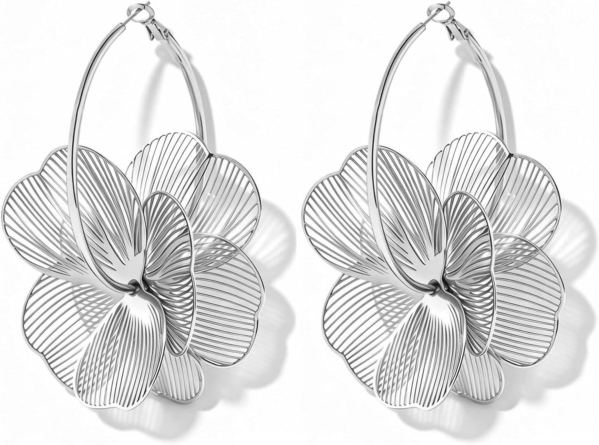 Flower Dangle Gold Earrings for Women Trendy Statement Hoop Earring Jewelry