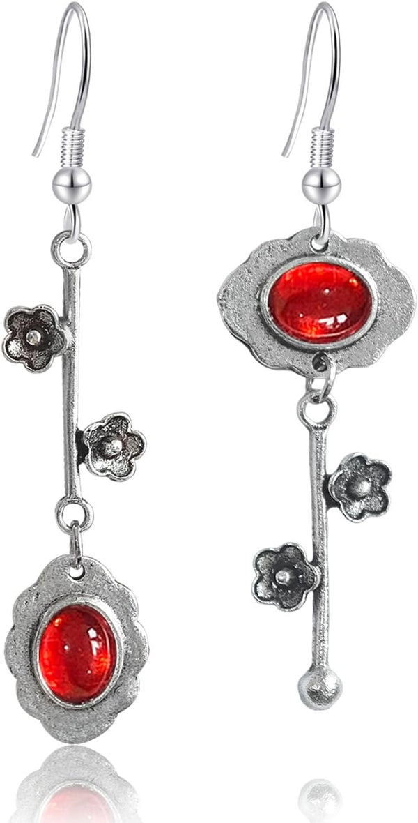 Vintage Plum Blossom Asymmetric Dangle Earrings