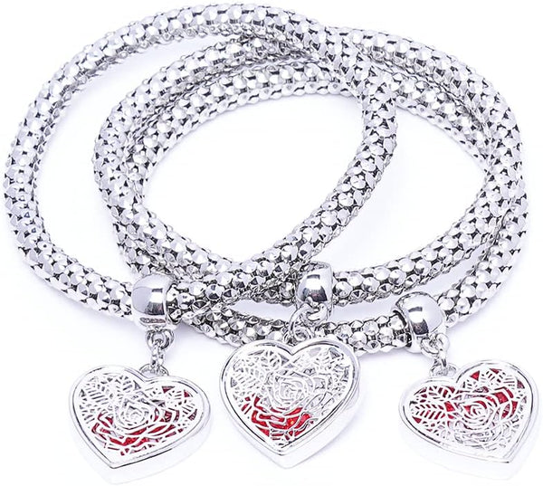 SILANER Crystal Charms Multilayer Bracelets - 3PCS Gold/Silver/Rose Gold Corn Chain Bracelet for Women, Tree of Life Heart Shaped Stretch Bracelet