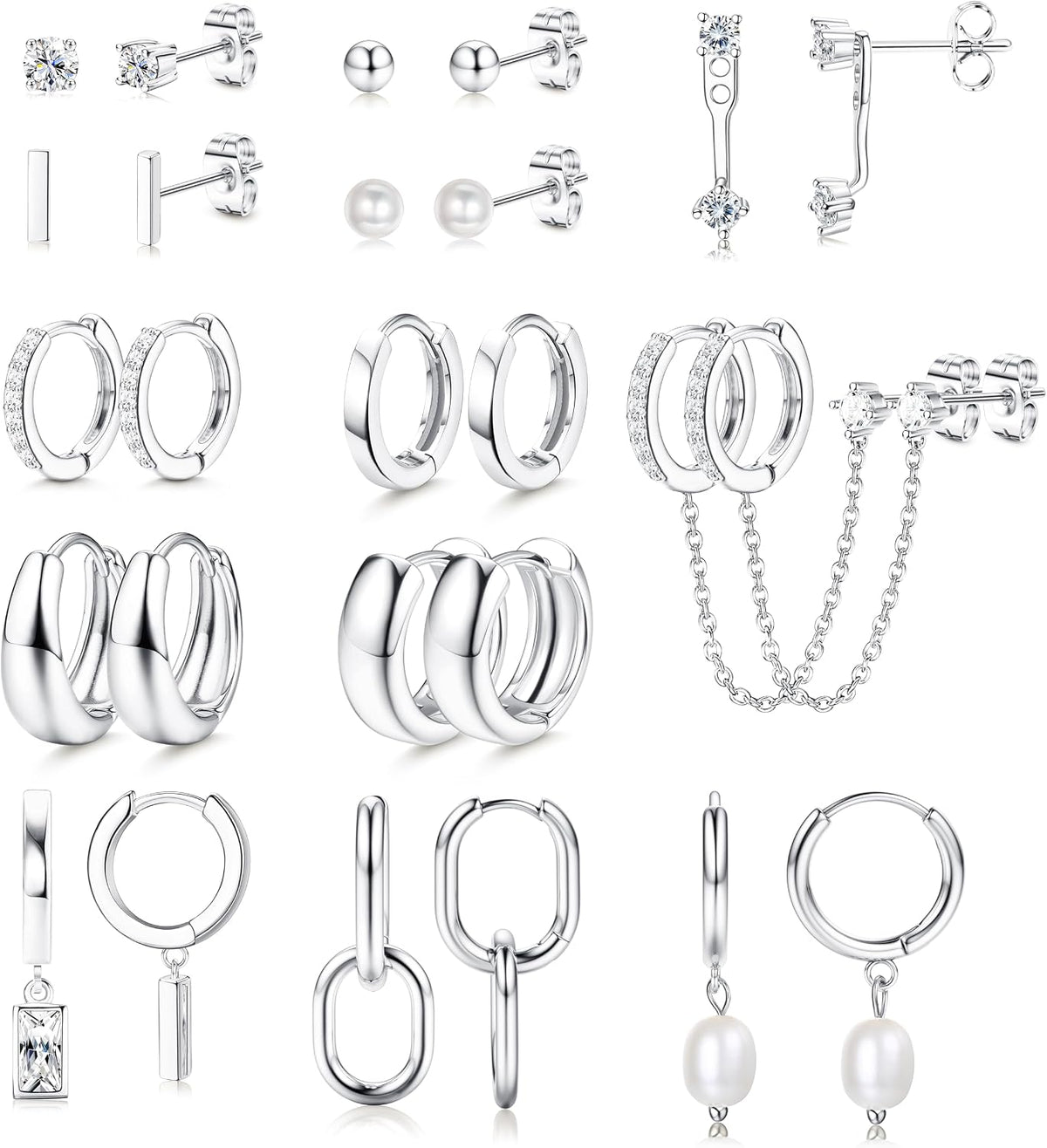 BESTEEL 13 Pairs Small Stud Hoop Earrings Set for Women, Earring Stack Pack