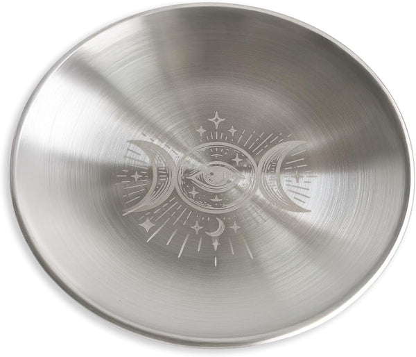 Offering Bowl Prayer Ritual Plate Great for Wicca, Altar use, Ritual use, Incense Burner, smudging Bowl, Decoration (Golden Triple Moon)