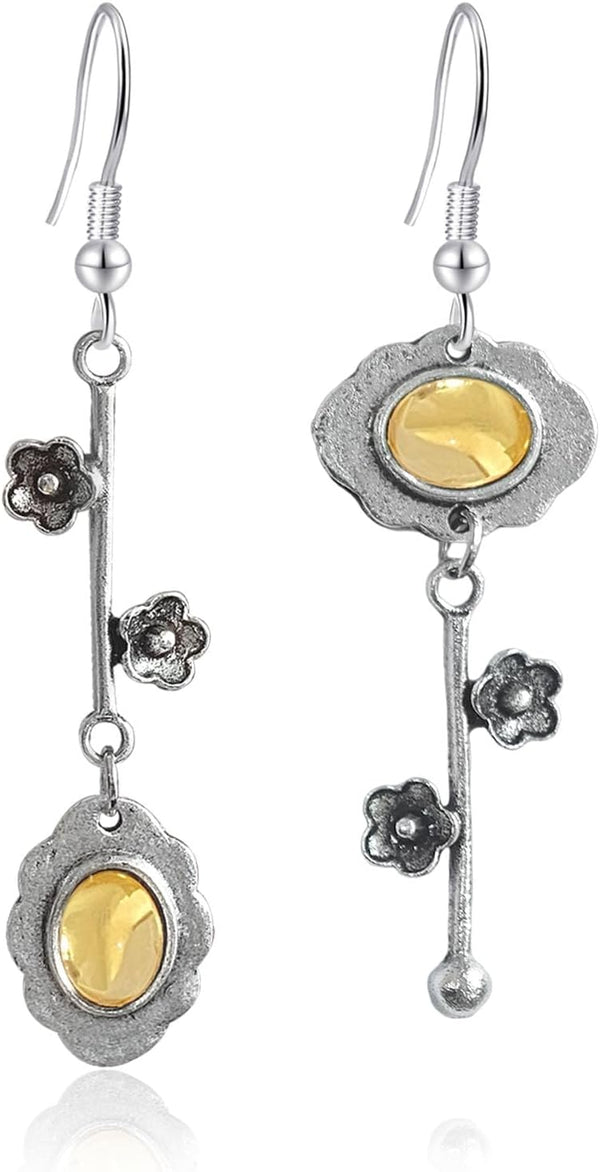 Vintage Plum Blossom Asymmetric Dangle Earrings