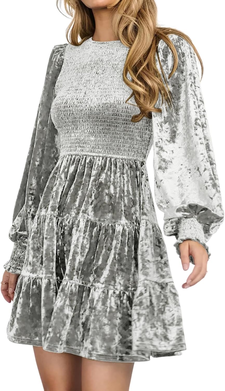 R.Vivimos Women's Fall Crushed Velvet Long Sleeve Mini Dress