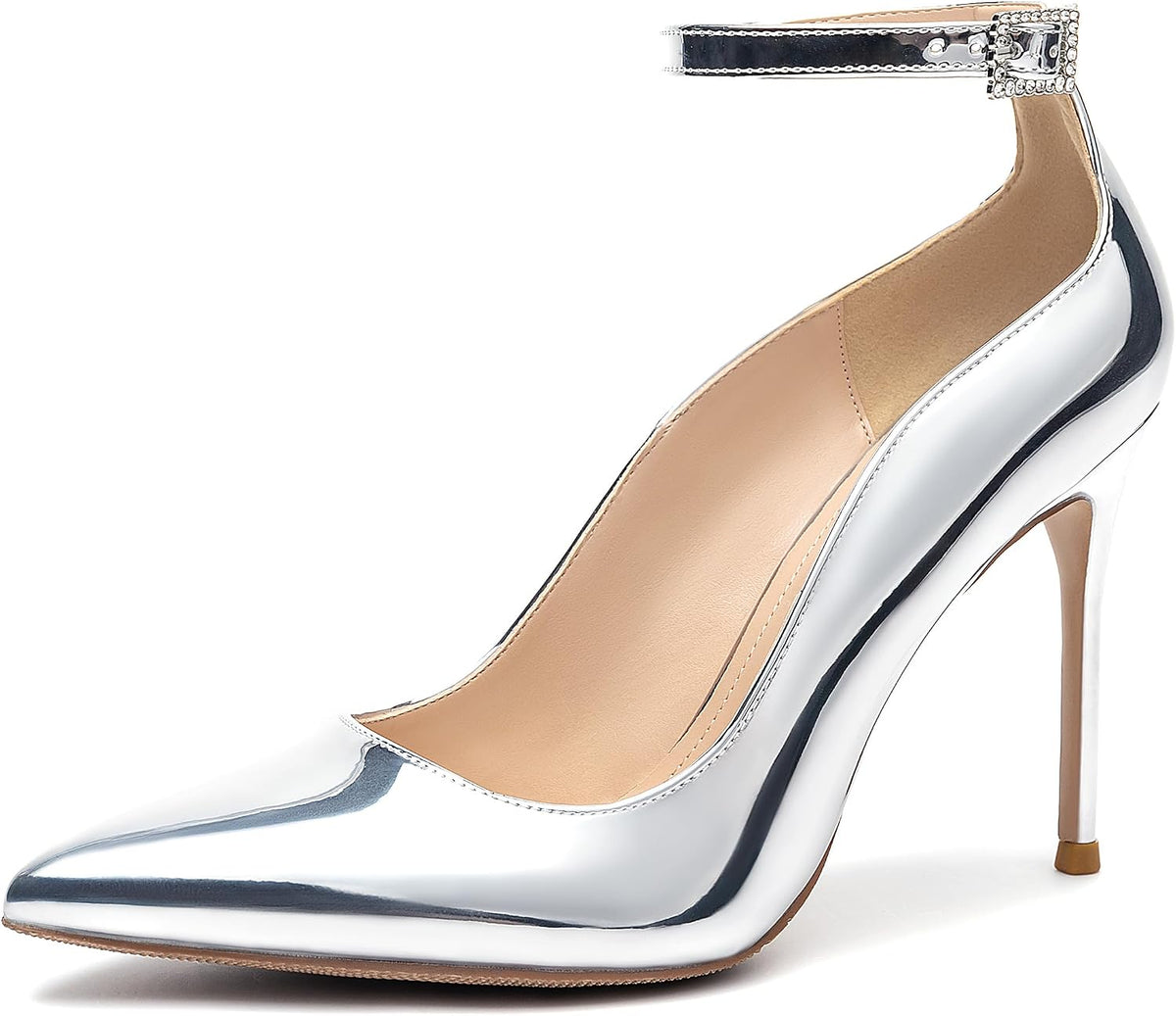 Women's Pumps 4" High Heels Ankle Strap Pointed Toe Pump Shoes