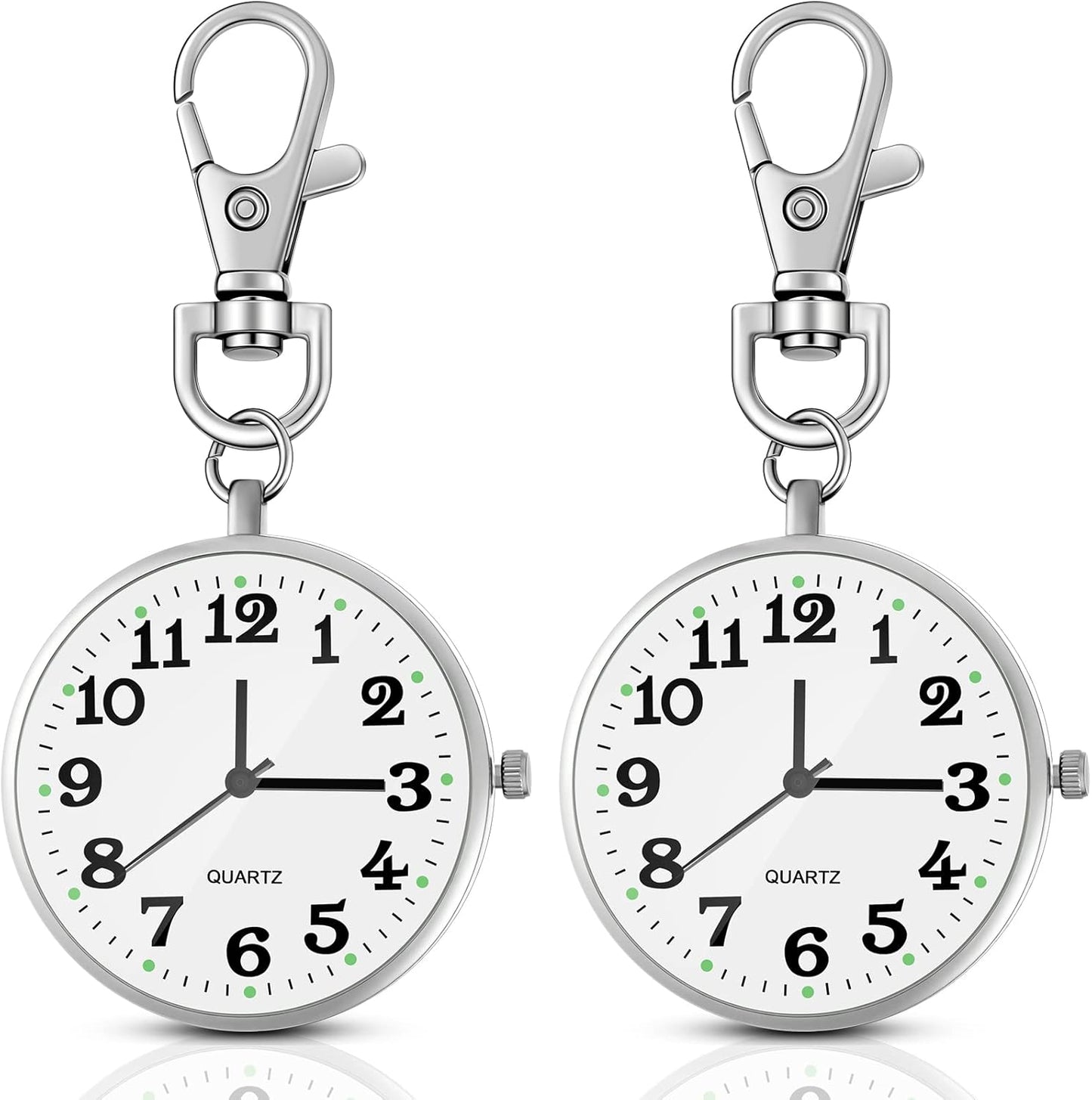 2 Pieces Quartz Pocket Watch with Key Buckle Round Keychain Clip on Wa