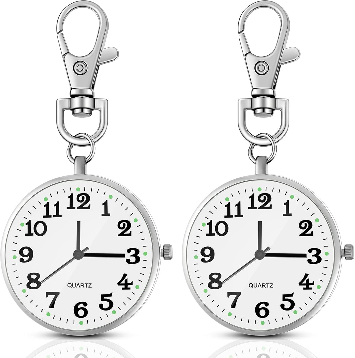 2 Pieces Quartz Pocket Watch with Key Buckle Round Keychain Clip on Wa